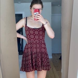 Brandy Melville Jada Dress. Maroon/White Pattern.